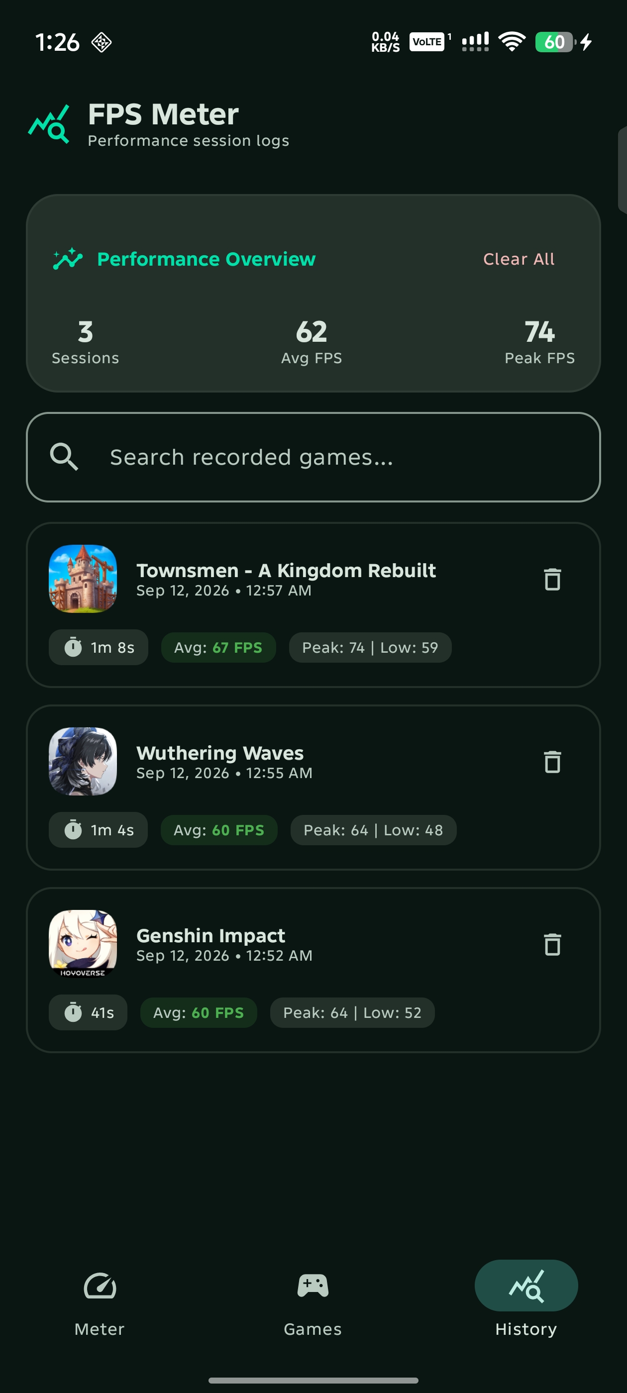 Performance Session History Logs